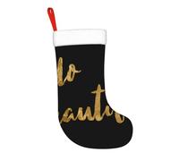 Calza di Natale da 17,7 pollici, con strisce dorate, motivo: Hello Beautiful, calza di Natale da appendere al camino, decorazioni natalizie per la famiglia, decorazioni per feste durante le festivi