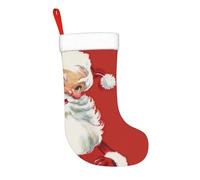 Calza di Natale da 17,7 pollici, stile vintage, con Babbo Natale allegro che fa l'occhiolino, calza di Natale da appendere al camino, decorazioni natalizie per la stagione delle feste in famiglia