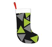 Calza di Natale da 17,7 pollici, triangoli, verde lime, nero e grigio, calza di Natale da appendere al camino, decorazioni natalizie per la famiglia, decorazioni per feste durante le festività nata
