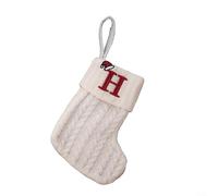 Calza di Natale lavorata a maglia con decorazione dell'alfabeto a forma di fiocco di neve e corda per appendere l'albero e porta caramelle da utilizzare per aggiungere allegria festiva (H)