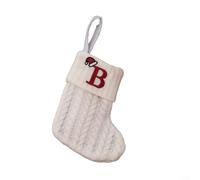 Calza di Natale lavorata a maglia con decorazione dell'alfabeto a forma di fiocco di neve e corda per appendere l'albero e porta caramelle da utilizzare per aggiungere allegria festiva (B)