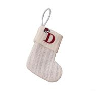 Calza di Natale lavorata a maglia con decorazione dell'alfabeto a forma di fiocco di neve e corda per appendere l'albero e porta caramelle da utilizzare per aggiungere allegria festiva (D)