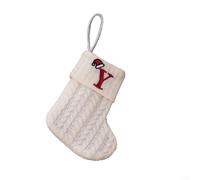 Calza di Natale lavorata a maglia con decorazione dell'alfabeto a forma di fiocco di neve e corda per appendere l'albero e porta caramelle da utilizzare per aggiungere allegria festiva (Y)