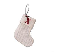 Calza di Natale lavorata a maglia con decorazione dell'alfabeto a forma di fiocco di neve e corda per appendere l'albero e porta caramelle da utilizzare per aggiungere allegria festiva (X)