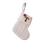 Calza di Natale lavorata a maglia con decorazione dell'alfabeto a forma di fiocco di neve e corda per appendere l'albero e porta caramelle da utilizzare per aggiungere allegria festiva (T)