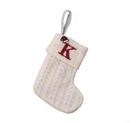 Calza di Natale lavorata a maglia con decorazione dell'alfabeto a forma di fiocco di neve e corda per appendere l'albero e porta caramelle da utilizzare per aggiungere allegria festiva (K)