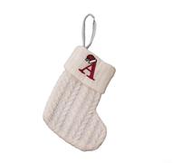 Calza di Natale lavorata a maglia con decorazione dell'alfabeto a forma di fiocco di neve e corda per appendere l'albero e porta caramelle da utilizzare per aggiungere allegria festiva (A)