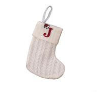 Calza di Natale lavorata a maglia con decorazione dell'alfabeto a forma di fiocco di neve e corda per appendere l'albero e porta caramelle da utilizzare per aggiungere allegria festiva (J)