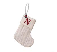 Calza di Natale lavorata a maglia con decorazione dell'alfabeto a forma di fiocco di neve e corda per appendere l'albero e porta caramelle da utilizzare per aggiungere allegria festiva (N)