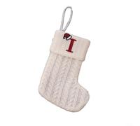 Calza di Natale lavorata a maglia con decorazione dell'alfabeto a forma di fiocco di neve e corda per appendere l'albero e porta caramelle da utilizzare per aggiungere allegria festiva (I)