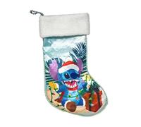 Calza Epifania Befana in Tessuto con Personaggio Blu Natalizio in Spiaggia - Polsino Bianco Morbido da Riempire con Dolci E Sorprese 45cm