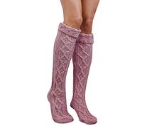 Calza lady su alto basso ginocchio caldo coscia lunga ragazza donna confortevole e lavorata a maglia con design seghettato, Rosa, Taglia unica