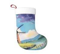 Calza natalizia da 45,7 cm, calze decorative per feste di Natale, accessori decorativi per feste di Natale, regalo bellissimo mare di fiori, bellissimo mulino a vento a fiume