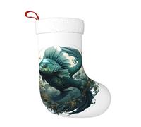 Calza natalizia da 45,7 cm, calze decorative per feste di Natale, accessori decorativi per feste di Natale, regalo con il cane nel cappello, il pesce volante verde come foto 1