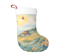 Calza natalizia da 45,7 cm, calze decorative per feste di Natale, accessori decorativi per feste di Natale, idea regalo con giraffa africana, vitello, mulino a vento nel mare di fiori