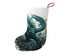 Calza natalizia da 45,7 cm, calze decorative per feste di Natale, accessori decorativi per feste di Natale, regalo con il cane nel cappello, il pesce volante verde come foto 2