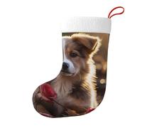 Calza natalizia da 45,7 cm, calze decorative per le vacanze, accessori decorativi per feste di Natale, polsino, idea regalo per città delle fiabe, cani e rose