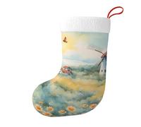 Calza natalizia da 45,7 cm, calze decorative per le vacanze, accessori decorativi per feste di Natale, polsino, regalo per fattoria, mucche, mulino a vento nel mare di fiori