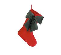 Calza natalizia di natale in velluto ROSSO con fiocco VERDE da 40 cm 1G7U