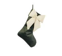 Calza natalizia di natale in velluto VERDE con fiocco AVORIO da 40 cm 1G7W