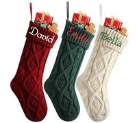 Calza natalizia grande, con nomi personalizzati, ricamata, tradizionale, da appendere, per camino, feste, decorazioni (8 pezzi)