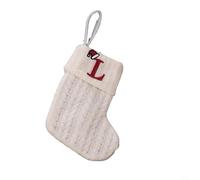 Calza natalizia lavorata a maglia con decorazione dell'alfabeto a forma di fiocco di neve e corda per appendere l'albero e porta caramelle da utilizzare per aggiungere allegria festiva (L)