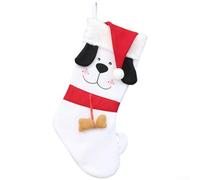 Calza natalizia progettata come osso di cane con allegra stampa a cartoni animati, adatta per contenere caramelle e piccoli regali, decorazione per albero (QD20308B-bianco)