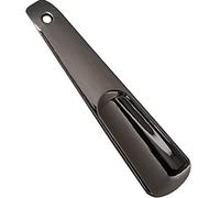 Calzascarpe Corto Portatile Mini Piccolo Calzante, Acciaio Inossidabile Elettrolitico Opzionale A 4 Colori Shoe Horn, con Design A Foro Sospeso (Color : Black, S : 11 * 2.6cm)