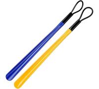 Calzascarpe extra lungo da 62 cm con anello per appenderlo, colorato ausilio per scarpe per anziani, donne incinte, ausilio per la mobilità - Alzascarpe antipiega per vestirsi facilmente(Blue+yellow)