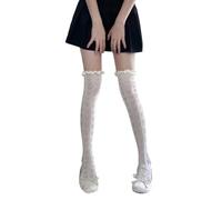 Calze a Balze con Cuore a Rete, Calze Alte Fino alla Coscia, for Donne e Ragazze, al Ginocchio(Milky White)