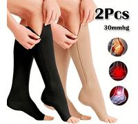 Calze a compressione aperte sulle dita per donna per uso sportivo e all'aperto - Calze a ginocchio con compressione 20-30 mmHg, design a chiusura lampo laterale per ginocchio, apertura sulle dita per 