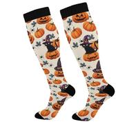 Calze A Compressione Cat Halloween Pumpkin Calze Elastiche Classic Calzini Sportivi Casual Calzettoni Per Passeggiate Campeggio Eescursionismo 50CM