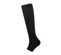 Calze a compressione con cerniera per uomo donna 20-30mmHg Open Toe ginocchio alto supporto calzini per edema vene varicose, Nero , L