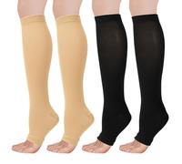 Calze a Compressione Con Punta Aperta, 2 Paia Calze a Compressione Graduata Donna e Uomo, Calze Elastiche per Vene Varicose, Sportive, Running, Gravidanza, Viaggi in Aereo, Infermiera, S/M