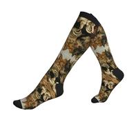Calze a compressione con stampa di pollo e gallo per donna e uomo unisex 20-30mmhg polpacci alti al ginocchio per volare in esecuzione sport, 3 nero, Taglia unica