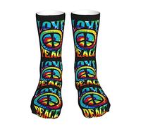Calze A Compressione Peace Sign Love 60S 70S Tie Dye Lunghe Calzinis Morbidi Calzini Da Allenamento Comodo Calze Sportive Per Running Ciclismo Calcio 40 Cm