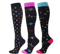 Calze a compressione per donna e uomo 3 paia 20-25 mmHg calzini a compressione per corsa, allattamento, circolazione e recupero, escursionismo, viaggio e volo, gravidanza (L/XL, Colorato+Rosa+Blu)