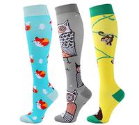 Calze a compressione per donna e uomo 3 paia 20-25 mmHg calzini a compressione per corsa, allattamento, circolazione e recupero, escursionismo, viaggio e volo, gravidanza (L/XL, Blu+Grigio+Giallo)