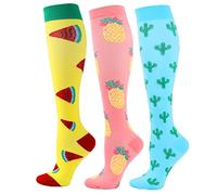 Calze a compressione per donna e uomo 3 paia 20-25 mmHg calzini a compressione per corsa, allattamento, circolazione e recupero, escursionismo, viaggio e volo, gravidanza (S/M, Giallo+Ros Verde)