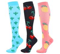Calze a compressione per donna e uomo 3 paia 20-25 mmHg calzini a compressione per corsa, allattamento, circolazione e recupero, escursionismo, viaggio e volo, gravidanza (L/XL, Verde+Rosso+Rosa)