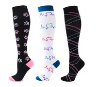 Calze a compressione per donna e uomo 3 paia 20-25 mmHg calzini a compressione per corsa, allattamento, circolazione e recupero, escursionismo, viaggio e volo, gravidanza (S/M, Blu+Nero+Rosa)