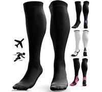 aZengear Calze a compressione per uomini e donne (20-30 mmHg / Classe 2) │ Supporto per la del polpaccio, anti-TVP, calze da viaggio per gambe gonfie e senza riposo, (S/M (35-42), Nero (nessun logo))