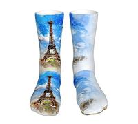 Calze A Compressione Stylish Art Eiffel Tower Blue Pattern Calze Sportive Elasticità Equipaggio Calzes Traspirante Lunghe Calzinis Per Palestra Sport Running 40 Cm