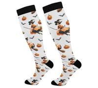 Calze A Compressione Witch Pumpkin Bats Pattern Calze Elastiche Classic Calzettoni Casual Calzini Sportivi Per Campeggio Passeggiate Eescursionismo 50CM