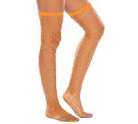 Calze a maglia vuote di grandi dimensioni per trivellazione a caldo lucenti calze lunghe al ginocchio calze alte reggicalze, Arancione, Taglia unica