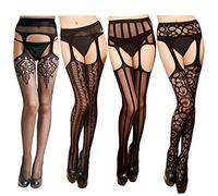 Calze a Rete da Donna 4 Pacchi Calze Autoreggenti Reggicalze da Donna Sexy Calze e Collant in Rete con Cavallo Aperto Coscia Donne Calze a Rete Altezza