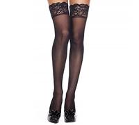 Calze a rete nere da donna con top in pizzo in silicone, stile autoreggente