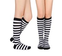 Calze al ginocchio a stampa zebrata bianca e nera per bambini, calze costume di Ognissanti per ragazzi e ragazze, calze a righe da clown, calze lunghe da calcio, colore rosso e giallo 8-12Y,3-8YCotone