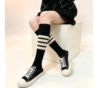 Calze al ginocchio asimmetriche con design AB da donna, tinta unita e contrasto a 3 strisce, in maglia elasticizzata, stile Y2K preppy sportivo per l'autunno e il ritorno a scuola Taglia unica (35-42)