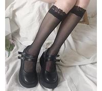 Calze al ginocchio in pizzo, Calze da donna in pizzo con cuore e volant Lolita, calze a rete alte al ginocchio, nere bianche, 5/10/15/20 paia(D Black Under Knee 15 Pairs)
